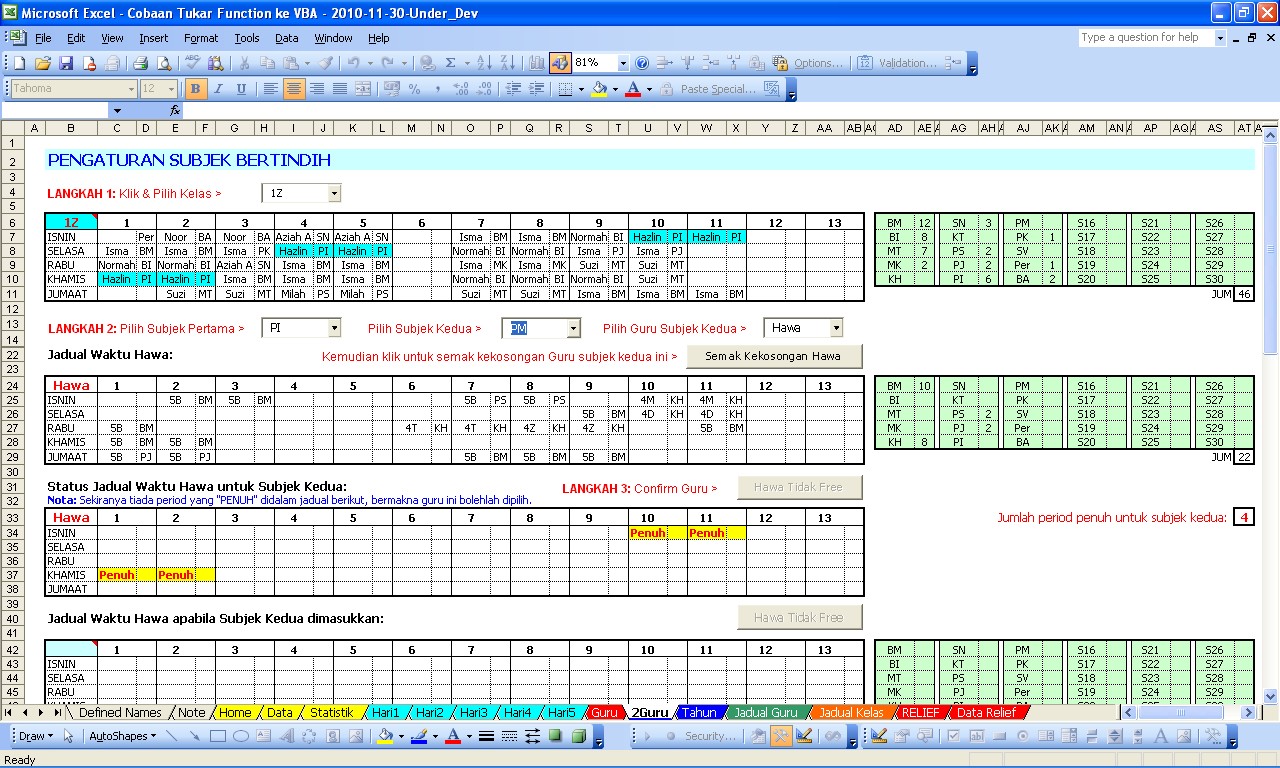 Pengaturan 2 Subjek/Guru Bertindih Dalam Satu Period